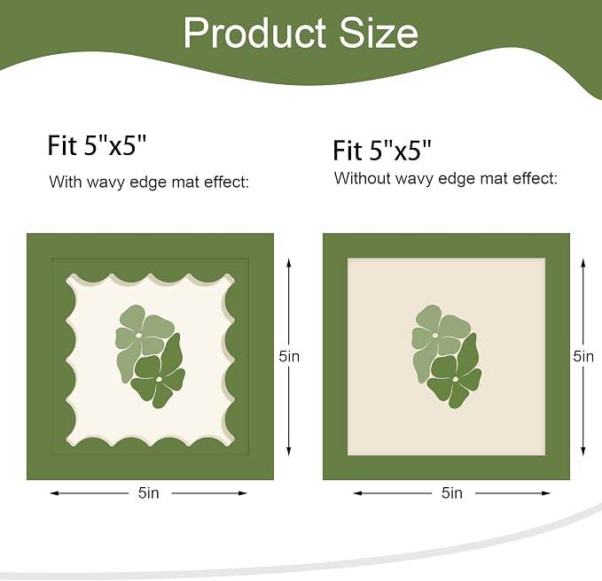 5x5 Picture Frame with Wavy Mat, Wooden Real Glass 5 x 5 Photo Frame - Image 2