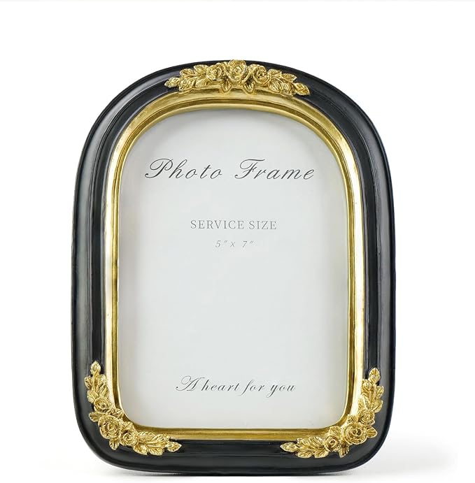 Cuspin Vintage 5x7 Picture Frame Black and Gold, Ornate Arched Resin Photo Frame - Image 9