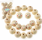 Wooden Beads 1 Inch/25mm Smile Smiley Face Large Hole Round Wooden Beads by Toyvian