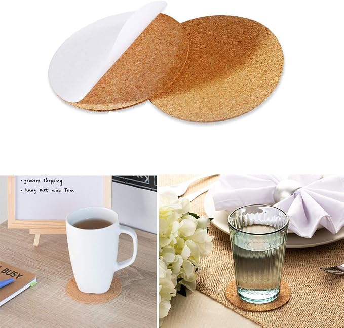 80 Pack Self-Adhesive Cork Coasters Round - Image 5