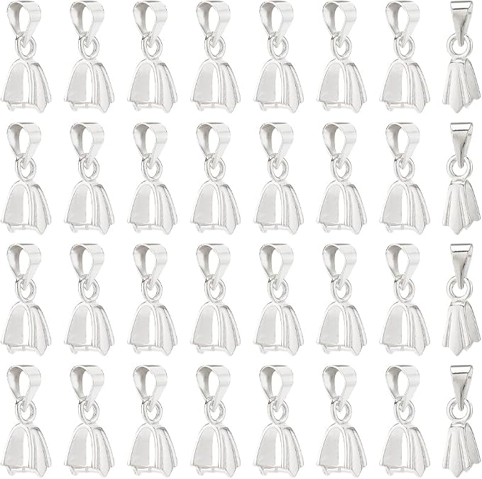 PH PandaHall 100pcs Pendant Chain Connector Silver Brass Pinch Bails Pinch Clip by PHPandaHall