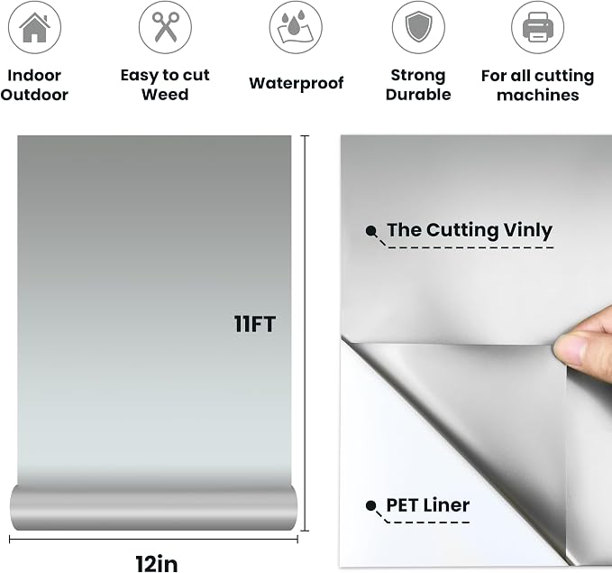 Glossy Silver Permanent Vinyl, Durable & Removable Roll - Image 2