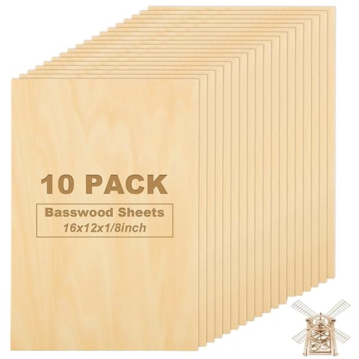 10Pcs 16 x 12 x 1/8 Inch Basswood Sheets, Unfinished Wood Boards, 3mm Basswood by HOME