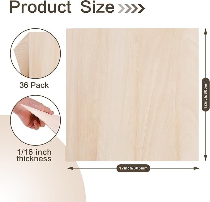 Balsa Wood Sheet, Basswood Sheets 12X12X1/16 Inch, Unfinished Wood Boards Blanks - Image 4