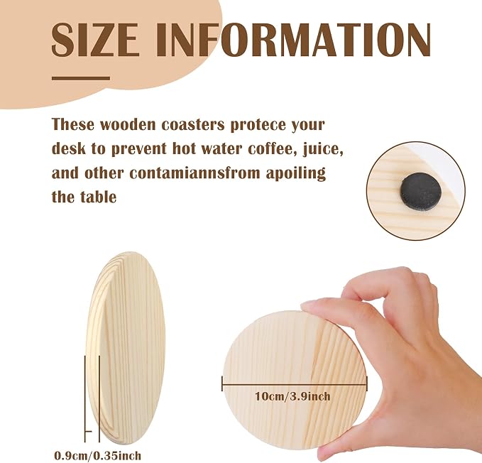 14pcs Unfinished Wood Coasters, 4 Inch Round Blank Wooden Coasters - Image 3