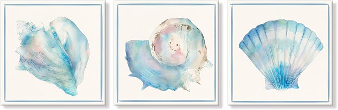 Seashell Wall Decor Ocean Beach Nautical Canvas Wall Art Blue Seashell Painting by JAPOART