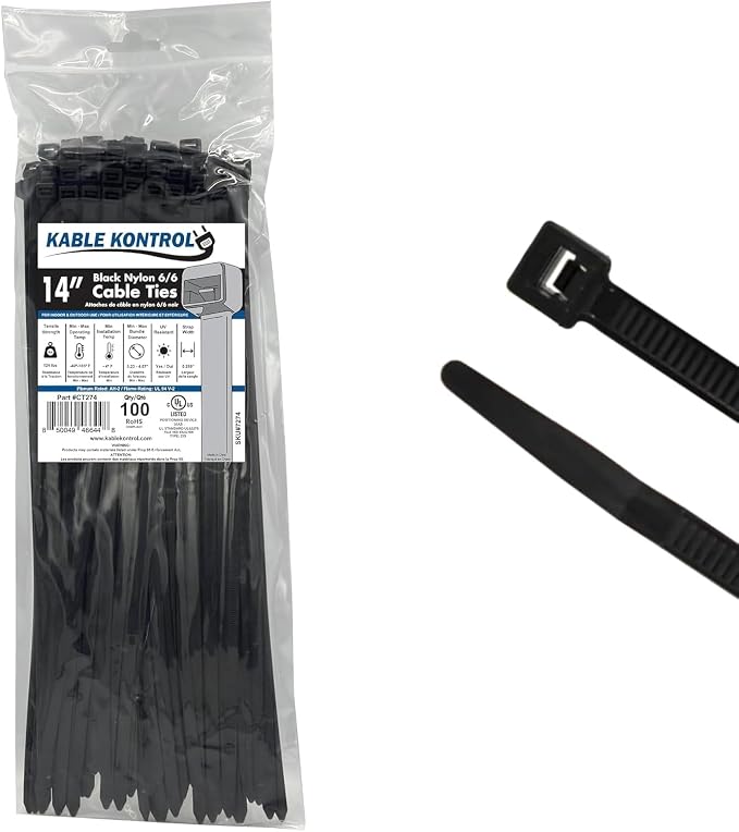 Kable Kontrol Heavy Duty Cable Zip Ties 100 Pcs 14 Inch Black, 120 Lbs Tensile by KABLEKONTROL%C2%AE