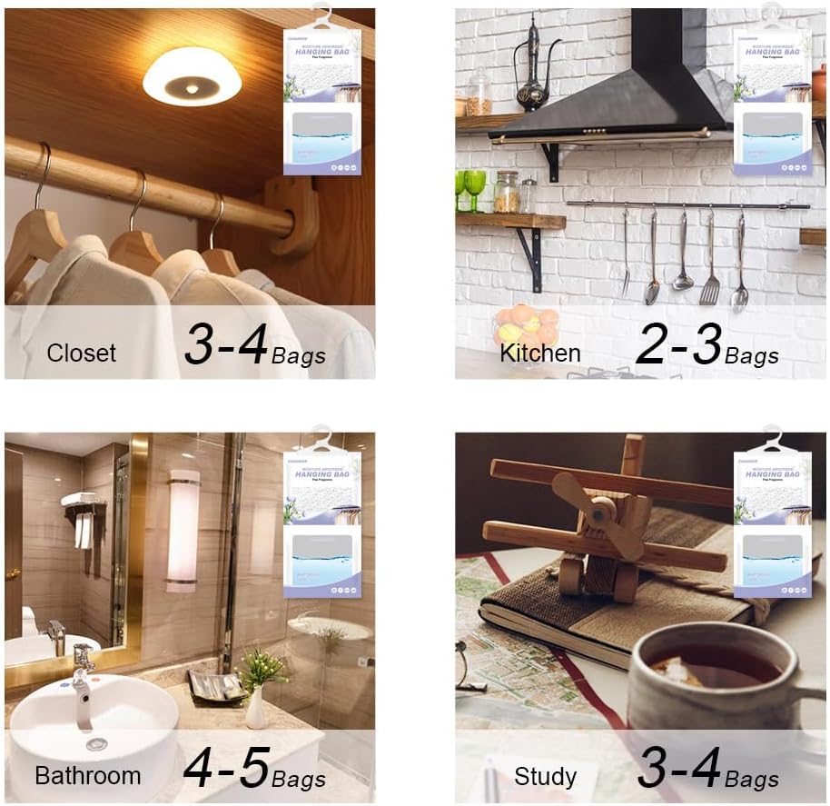 CANAGER Hanging Moisture Absorber, Flax Fragrance Moistureproof Desiccant Hanging Bag，Dehumidifier Bag (8 packs) Hanging Closet Dehumidifier Bags, Moisture Absorb 12.5 oz