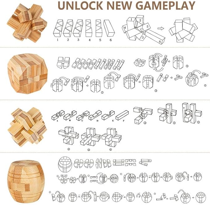 VolksRose 15pcs Wooden Brain Teaser Puzzles, IQ Challenge Puzzle Games - Image 4