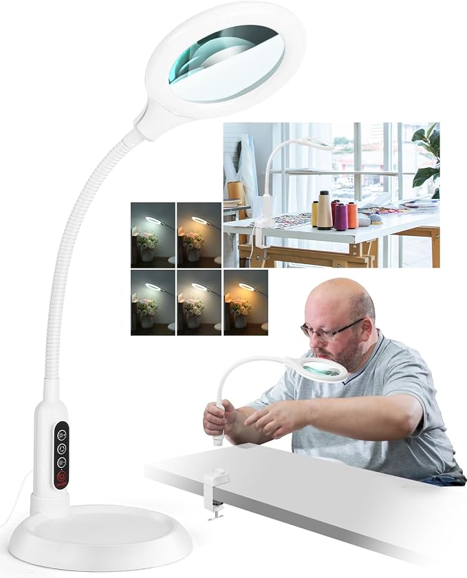 12X Magnifying Glass with Light and Stand, Real Glass, LED 5 Color Modes by RackydigPro