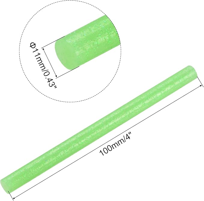 uxcell Mini Hot Glue Sticks for Glue Gun 11mm x 100mm Glitter Light Green 12pcs - Image 2
