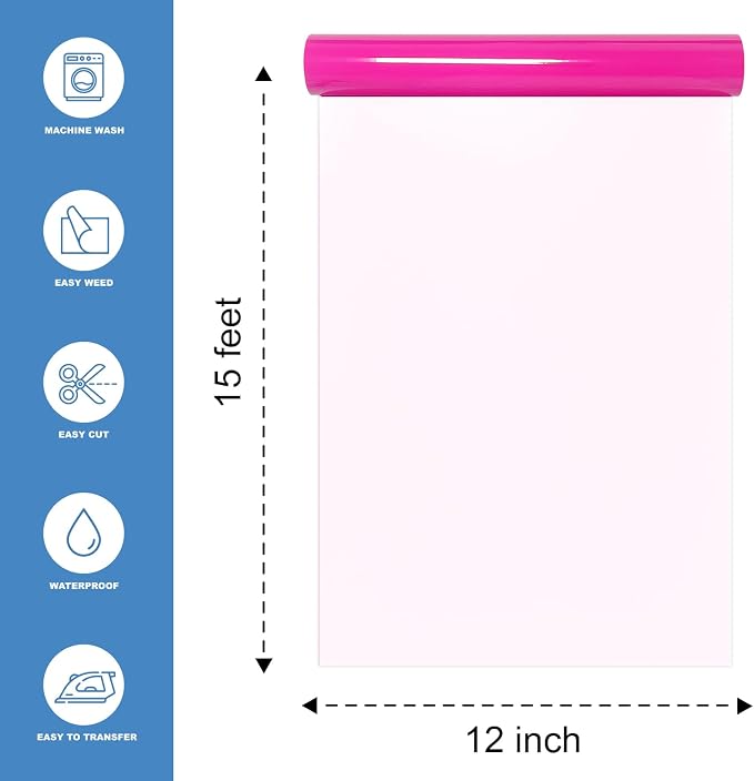 Neon Pink Heat Transfer Vinyl HTV Roll Matte PU 12" x 15 ft. | Easy to Cut - Image 2