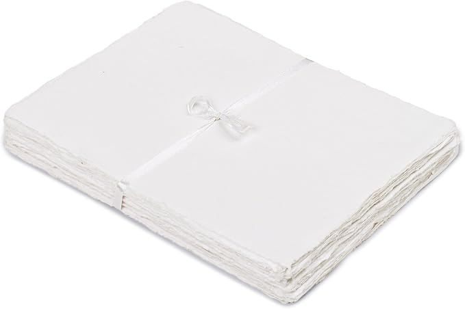 LEATHER VILLAGE Offwhite Deckled Edge Handmade Watercolor Paper 6x8 | 50 Sheets by LeatherVillage