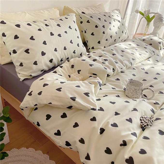 Nayoroom Black and White Heart Duvet Cover Queen Size Black Hearts Printed on - Image 4