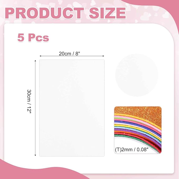 MECCANIXITY 5 Sheets White Shiny Foam Sheets, 8 Inch x 12 Inch Sparkle EVA Foam - Image 2