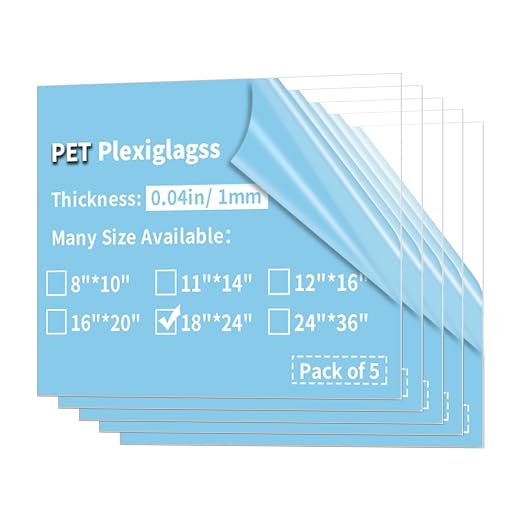 5 Pack 18x24 PET Plexiglass Sheets 0.04" Thick Clear Plexiglass Panels by gdhwcxl