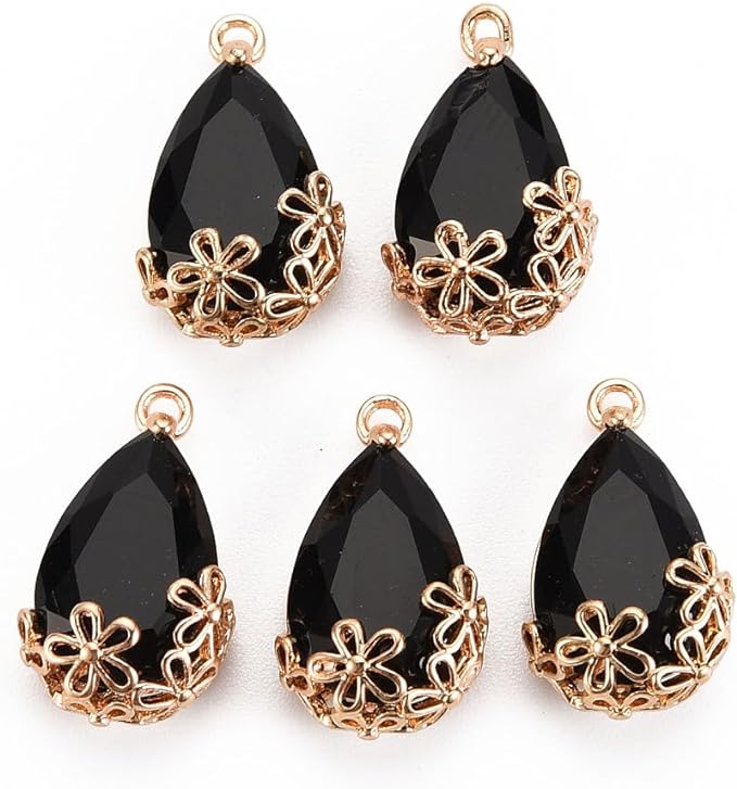 FASHEWELRY 50Pcs Faceted Teardrop Glass Charms Transparent Crystal Drop Pendants by FASHEWELRY