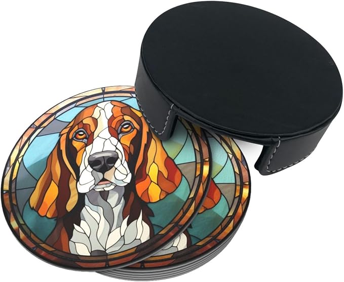 Drink Coaster Set of 6, Basset Hound Dog Mom Lover Gift, Leather Drink Coasters - Image 9