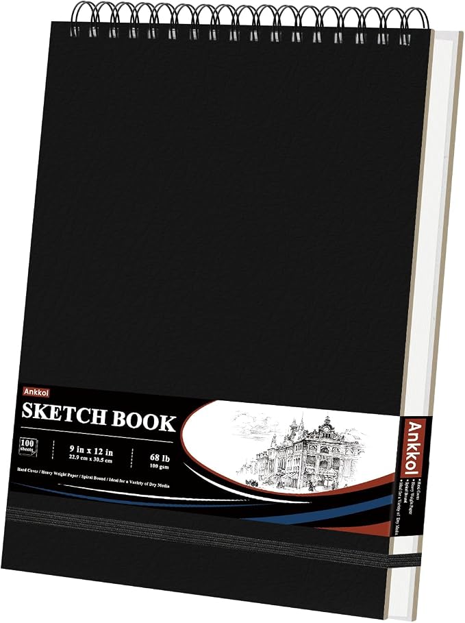 Ankkol 9x12 Sketch Book, Top Spiral Bound Sketchbook, 100 Sheets_68lb/100gsm | by Ankkol