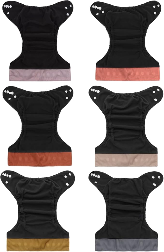 babygoal Reusable Charcoal Cloth Diapers with Double Gussets, 6 Pack Washable Baby Pocket Diapers with 6pcs Charcoal Inserts and Wet Dry Bag(Neutral Color)