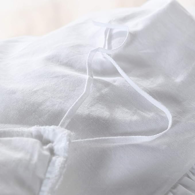 QSH White Ruffle California King Duvet Cover, Washed Cotton Farmhouse Shabby - Image 5