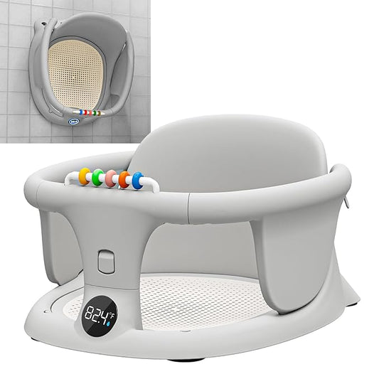 Baby Bath Seat for Babies Sitting Up Infant Bath Tub Portable Sit Up Seats Bathing Chair Newborn and Toddler Essentials 0-12 Months Bathtub Sink Bather Sitting Shower Support with Temperature Alert