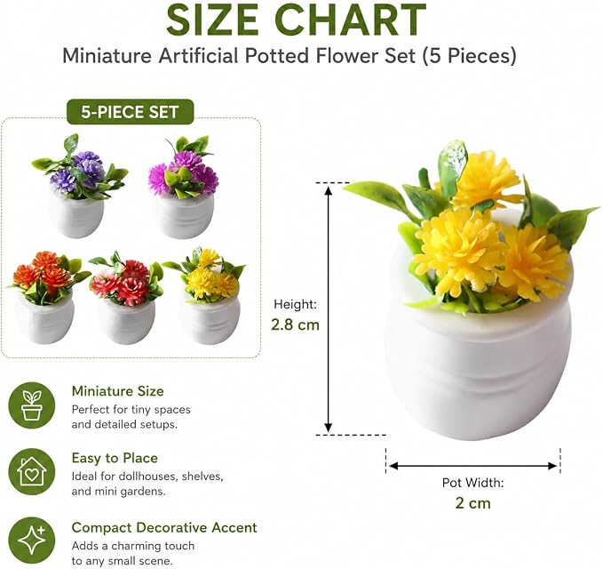 5Pcs Miniature Dollhouse Flowers, Artificial Potted Plants, Fairy Garden Decor - Image 5