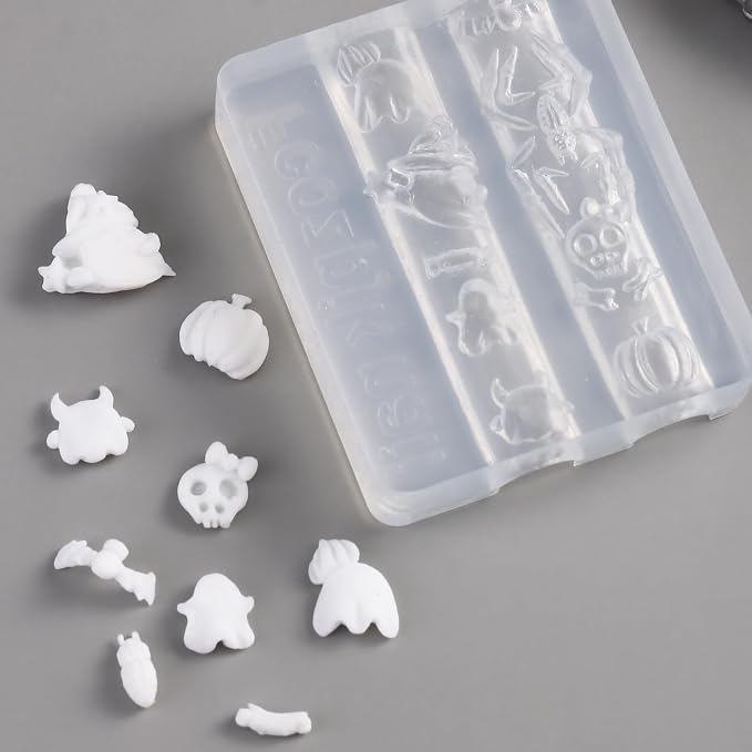 Fcozpjk Silicone Nail Art Molds Halloween, 3D Bat Spider Ghost Pumpkin Skeleton - Image 4