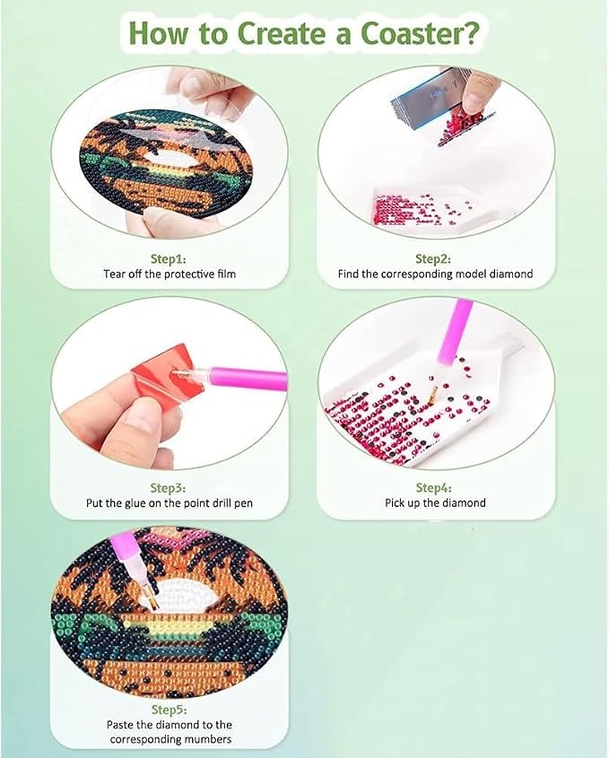 Clendo 8Pcs Diamond Painting Coasters Kits, DIY Landscape Diamond Art Coaster - Image 5