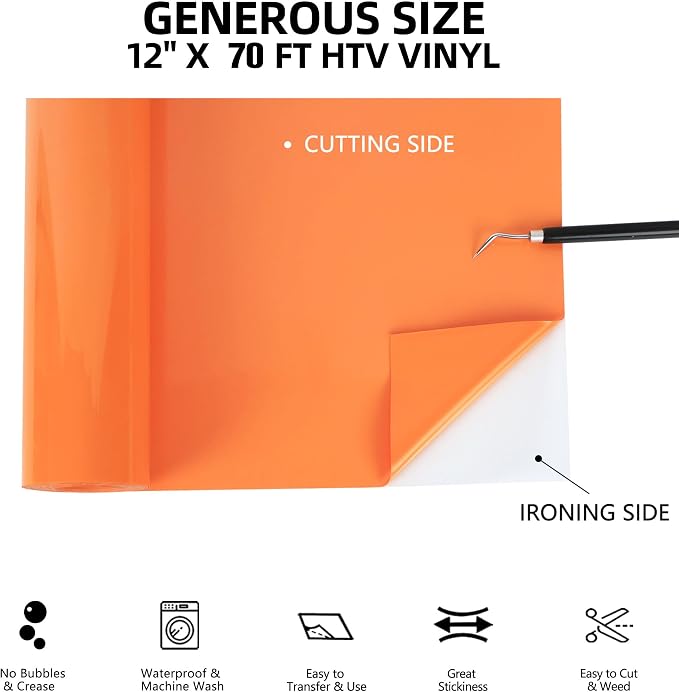 FUNKAKA Orange HTV Heat Transfer Vinyl Rolls, Adhesive HTV Vinyl - Image 2