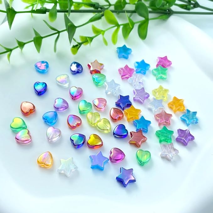 600 PCS Acrylic Beads Heart Star Shape Beads Clear Acrylic AB Colors Bead - Image 3