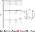 MUQING 180 Pockets Plastic Coin Collecting Sleeves Pages, 20 Sheets Collection - Image 3