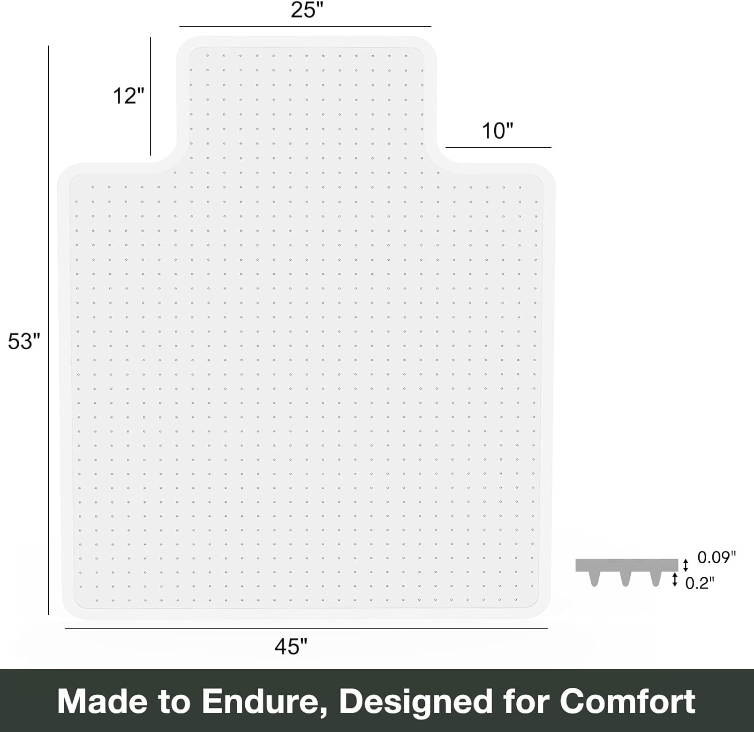 Chair Mat for Carpet, 45" x 53" Easy Glide Desk Chair Mat for Carpeted Floors, Beveled Edge Vinyl Mat with Grips, Heavy Duty Carpet Protector for Home Office, Clear(with Lip)