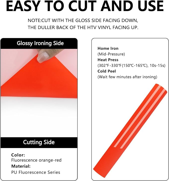 FUNKAKA Fluorescent Orange-Red HTV Heat Transfer Vinyl Rolls - Image 2