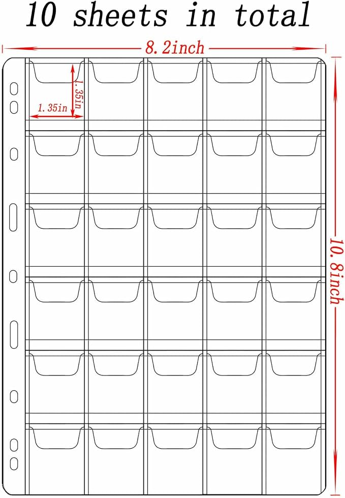 10 Sheets Coin Collection Supplies Pages, Coins Collecting Pocket Page - Image 2