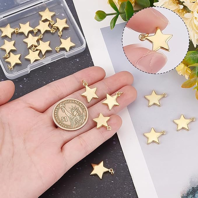 Beebeecraft 20Pcs Flat Star Charms 18K Gold Plated Brass Five-Pointed Star - Image 3