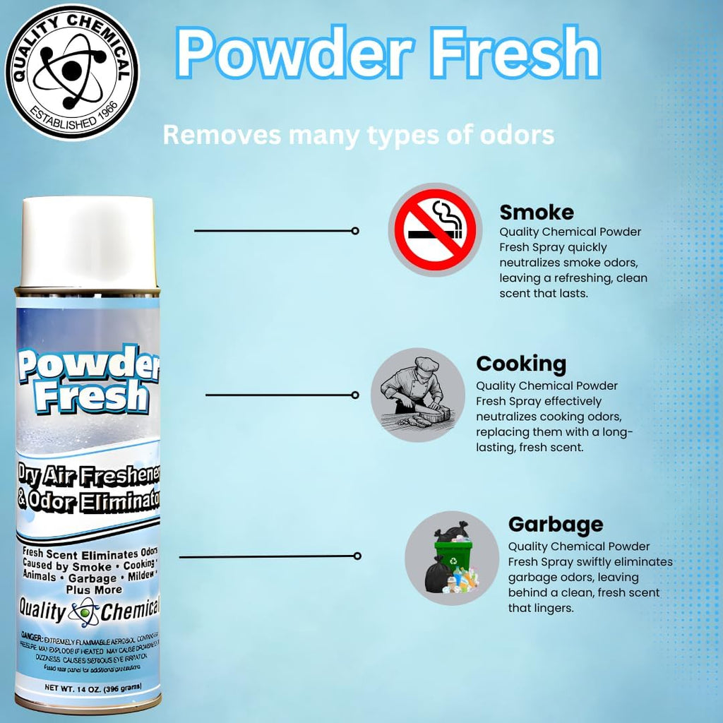 Quality Chemical Powder Fresh - The Most Powerful Dry Air Freshener - Best Room Deodorizer and Air Spray for a Fresh and Clean Home 10 oz Can (Pack of 12)