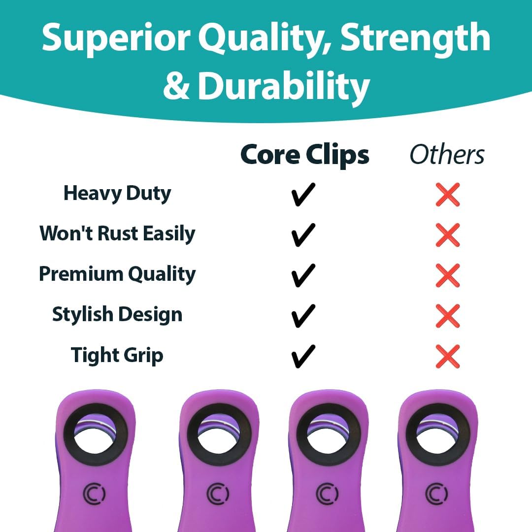 CoreClips Towel Clips for Beach Chairs - Set of 4 Pool Towel Holder Clips for Lounge Chairs on Cruise, Large 2.5” Opening Heavy Duty Clip for Towels on Boat Loungers with Travel Pouch - Purple