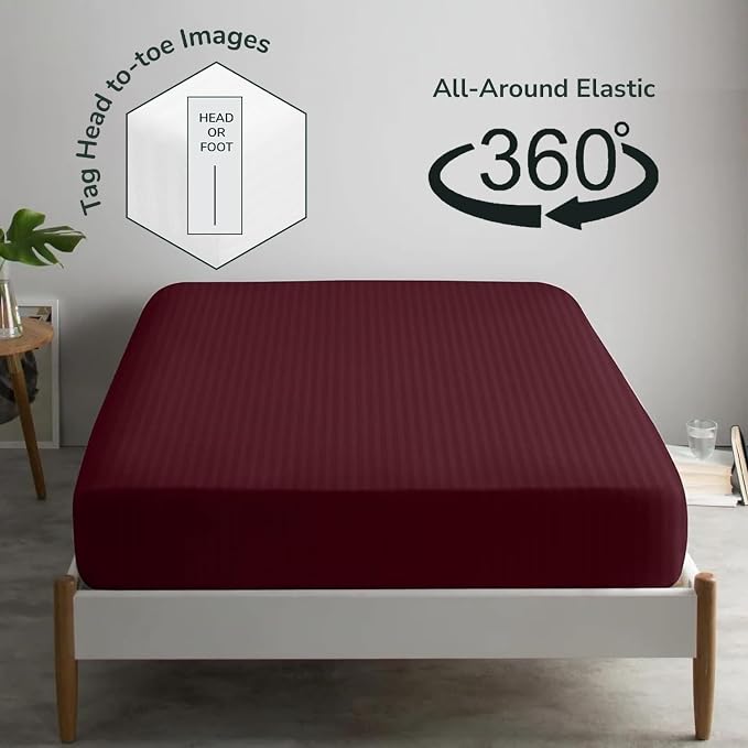 Feather & Stitch 1 Piece Fitted Sheet Twin Size, 100% Cotton Damask Sateen Weave - Image 4