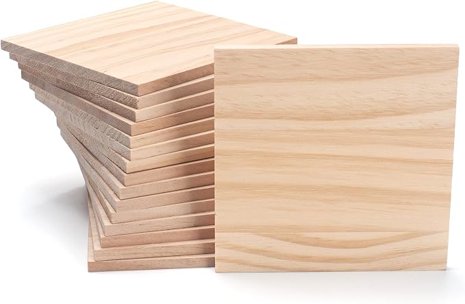 Wooden Blocks for Crafts, 1/4″ Thick 5″ X 5″ Wood Squares for Crafting by Coowayze
