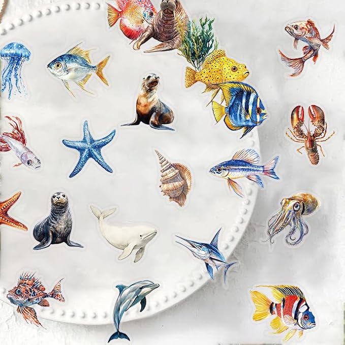 50Pcs Cartoon Marine Life Stickers Waterproof PET Water Bottle Decal Marine - Image 4