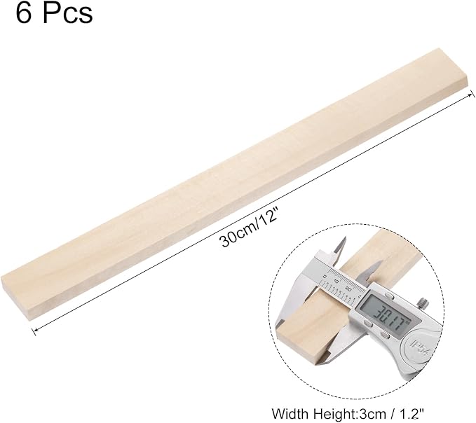 MECCANIXITY 6pcs Wood Sticks, 3/8"x 1.2" x 12" Rectangle Wooden Cube Wood - Image 2