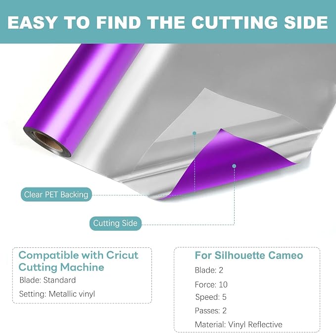 HTVRONT Purple Metallic Vinyl, 10FT x 12" Matte Purple Permanent Vinyl Roll | - Image 5