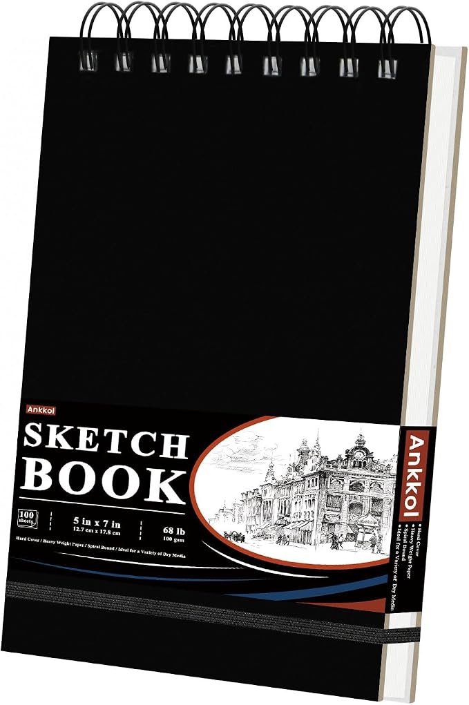 Ankkol Spiral Sketchbook 5x7, Small Sketch Book Hard Cover -100 Sheets by Ankkol