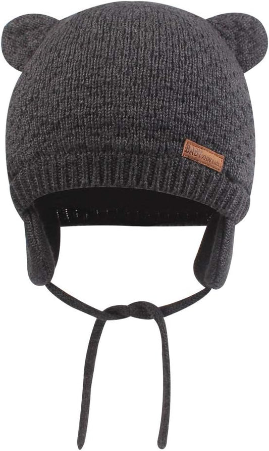 BAVST Baby Beanie Hat for Winter with Earfalp Cute Bear Kids Toddler Girls Boys Warm Knit Cap 0-2Years
