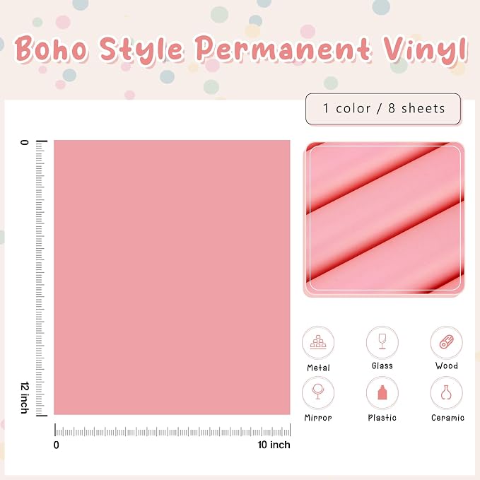 Tintnut Boho Permanent Vinyl 8 Sheets 12''x10'' Light Pink Adhesive Vinyl | - Image 2