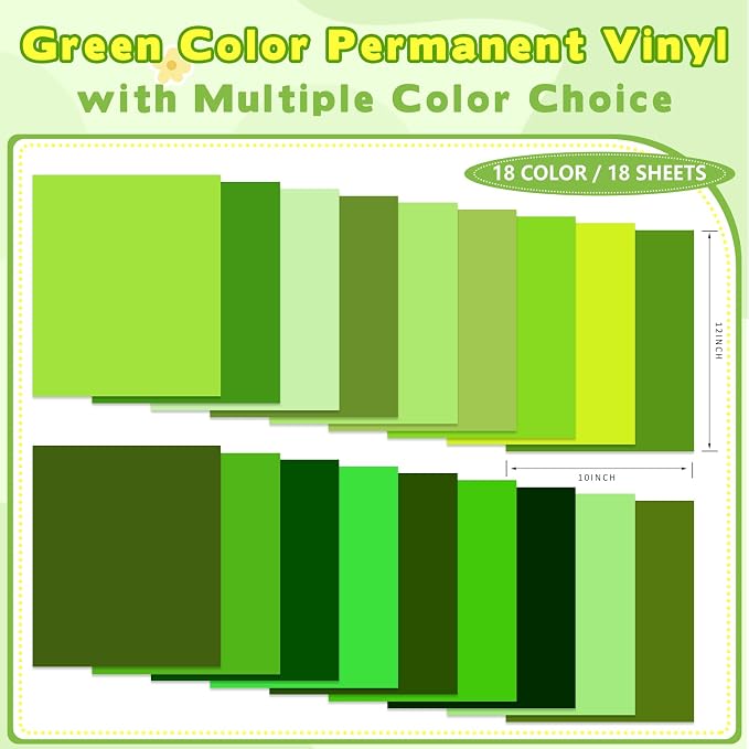 Tintnut Green Permanent Vinyl 18 Sheets 12''x10'' Solid Color Adhesive Viny | - Image 2