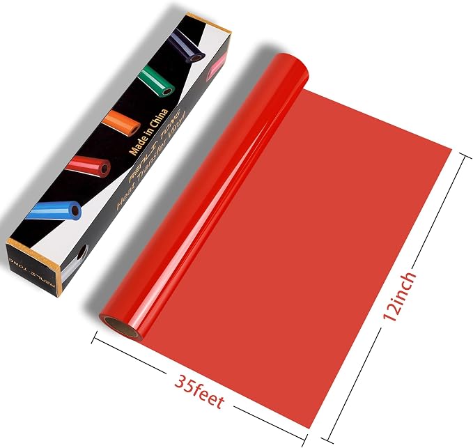 RENLITONG Glossy Red HTV Vinyl 12" x 35ft Roll - Image 2
