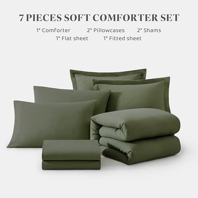 WRENSONGE Super King Comforter Set- 7 Pieces Soft Olive Green Bed in a Bag - Image 8
