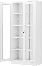 PEUKC Display Cabinet with Glass Doors, 71 Inches Metal Display Case with 4 by SleekSteelDesksShelvesbyPEUKC%E2%80%93WorkLiveOrganize